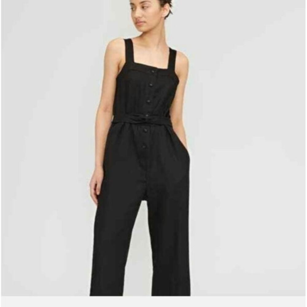 Everlane Linen Jumpsuit Size 2 Black Cropped Wide Leg Belt Included